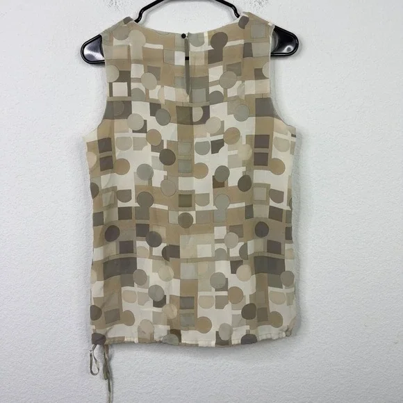 Akris Punto Shirt Womens 6 Neutral Geometric Circles Squares Quiet Luxury Artsy - Picture 2 of 8